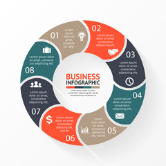 Vector circle arrows for infographic, diagram. 8 steps, options.