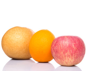 Gala apples, Nashi Asian pears and oranges over white background