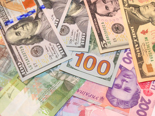 American dollars and grivnas bank notes