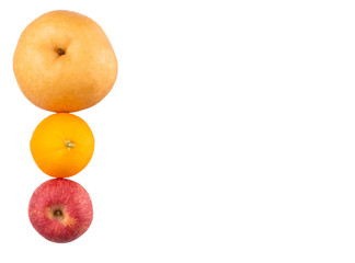 Gala apples, Nashi Asian pears and oranges over white background