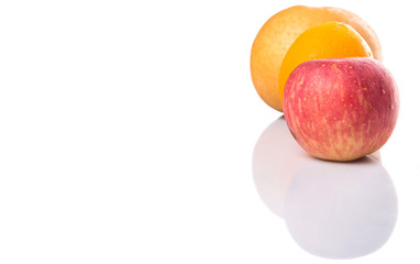 Gala apples, Nashi Asian pears and oranges over white background