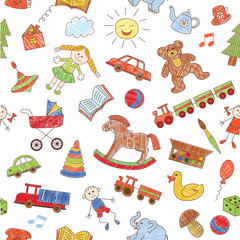 Colorful seamless pattern, childish doodles.