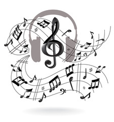 Naklejka premium Musical background with headphones.