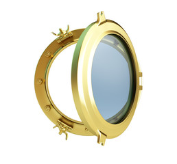 porthole gold open on a white background