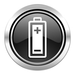 battery icon, black chrome button, power sign