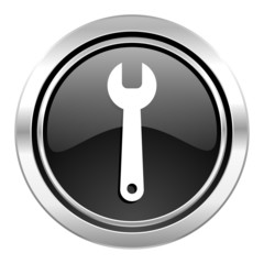 tools icon, black chrome button, service sign