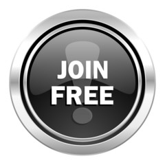 join free icon, black chrome button