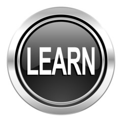 learn icon, black chrome button