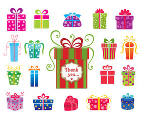 Set of colorful vector gift boxes .