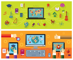 Online education. Modern technology. Education icons.