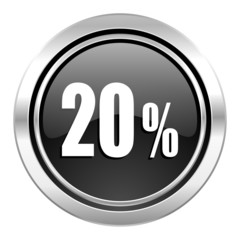 20 percent icon, black chrome button, sale sign
