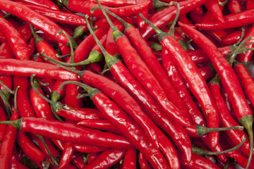 Closeup Collection of Bright Shiny Red Chillies