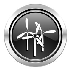windmill icon, black chrome button, renewable energy sign