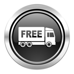 free delivery icon, black chrome button, transport sign