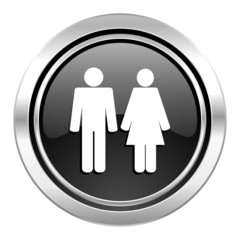 couple icon, black chrome button, people sign, team symbol