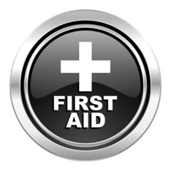 first aid icon, black chrome button