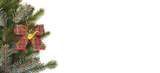Blank Christmas card with pine needles and decorative bow