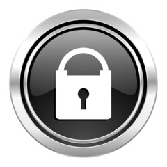 padlock icon, black chrome button, secure sign