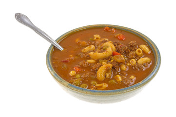 Bowl of fresh hamburger soup with spoon