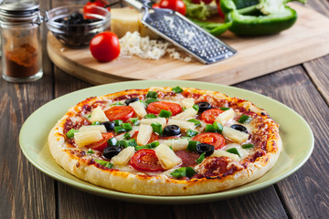 Fresh baked pizza hawaii
