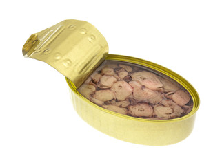 Opened tin of octopus in garlic sauce