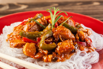 Chinese chicken with rice noodles