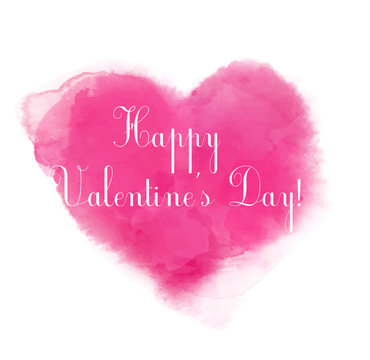 Pink Watercolor Heart With Text Happy Valentine's Day