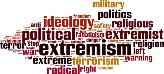 Extremism word cloud concept. Vector illustration