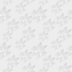 White seamless pattern with flat snowflakes. Vector background.