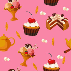 seamless pattern of cakes and desserts