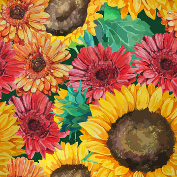 pattern of sunflowers with gerbera flowers