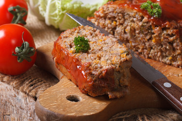 meat loaf close-up on a cutting board. horizontal