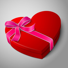 Vector realistic blank bright red heart shape box with pink