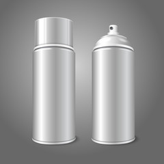 Two blank vector aerosol spray metal 3D bottle cans - opened and