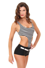 Fototapeta premium sexy fashion model in a black swimsuit