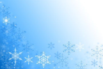 blue winter background with snowflake ornaments, text space