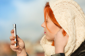 woman fashion girl with smartphone outdoor