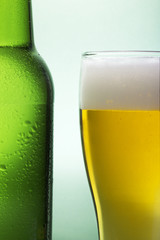 Beer bottle and glass