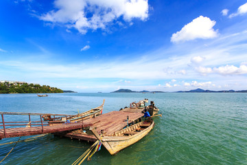Traditional Thai boat, Long tail stand in the sea at Phuket, Tha