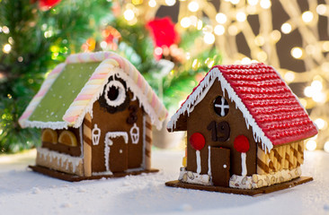 closeup of beautiful gingerbread house at home