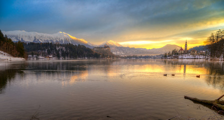 Bled with lake in winter, Slovenia, Europe