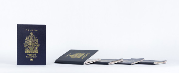 New and used passports close up panorama