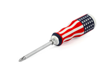 cruciform screwdriver with the american flag isolated on white