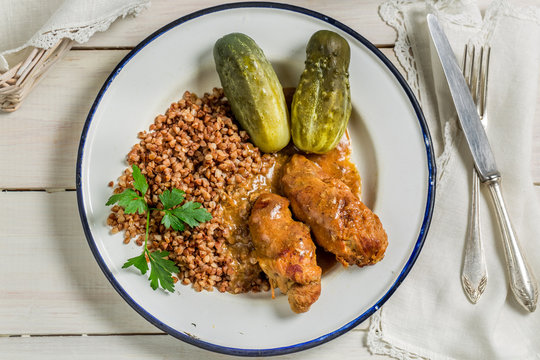 Scions of beef with pickled cucumber