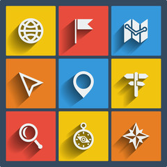 Set of 9 geo web and mobile icons. Vector.