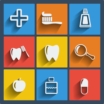 Set of 9 dental web and mobile icons. Vector.