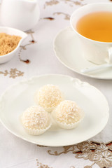 White chocolate candies with tea