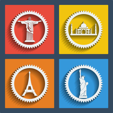 Set of 4 travel web and mobile icons. Vector.