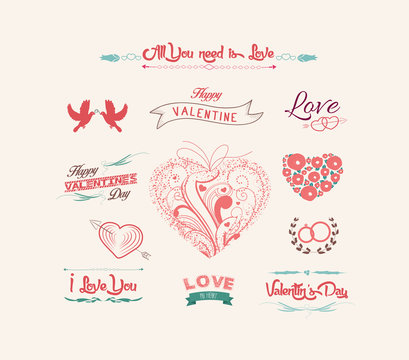 Valentine's day labels, icons elements collection