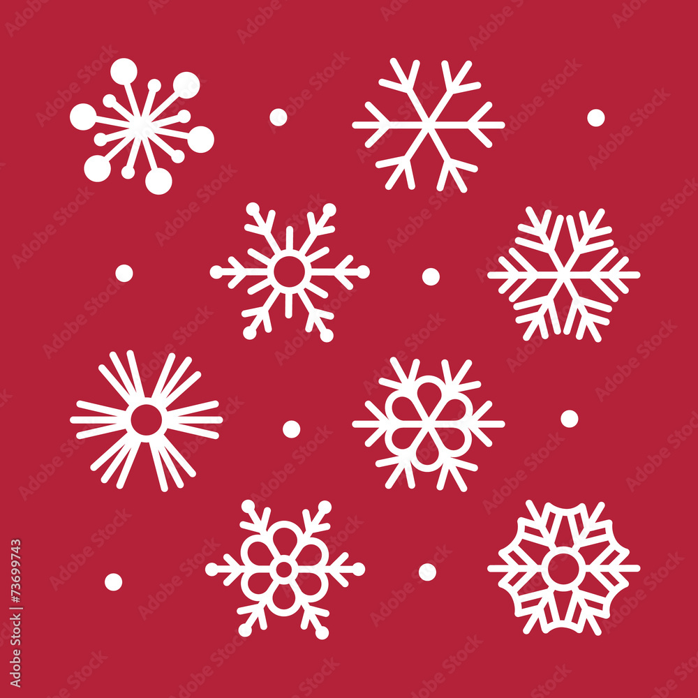 Poster simple snowflakes collection on red